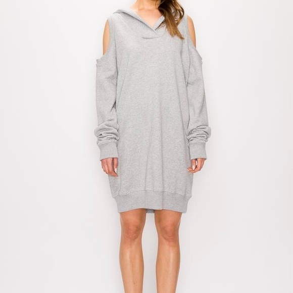 Cold Shoulder Sweatshirt Hoodie Dress - Picture 2 of 3